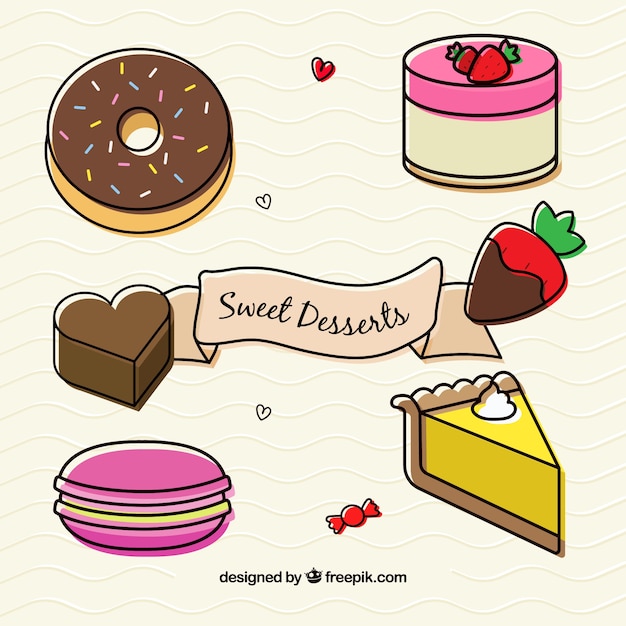 Vector gratuito colección de postres dulces en estilo plano