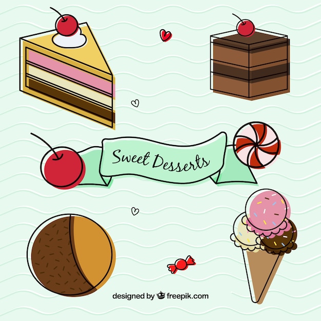 Vector gratuito colección de postres dulces en estilo plano