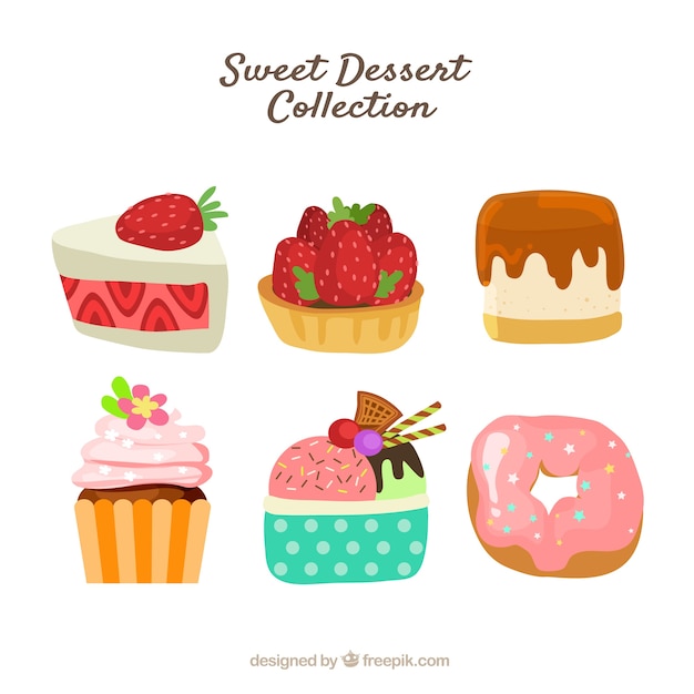 Vector gratuito colección de postres dulces en estilo plano