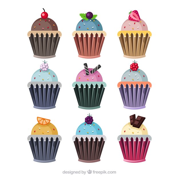 Colección de postres dulces en estilo plano