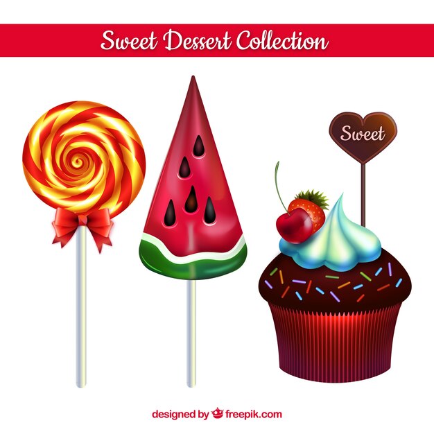 Colección de postres dulces en estilo realista