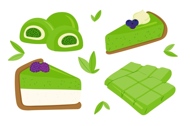 Colección de postres matcha