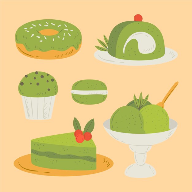 Colección de postres matcha