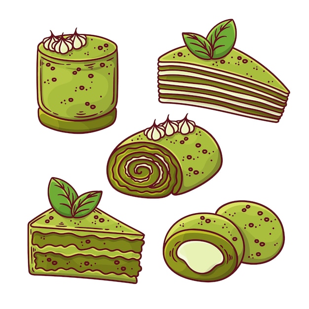 Vector gratuito colección de postres matcha