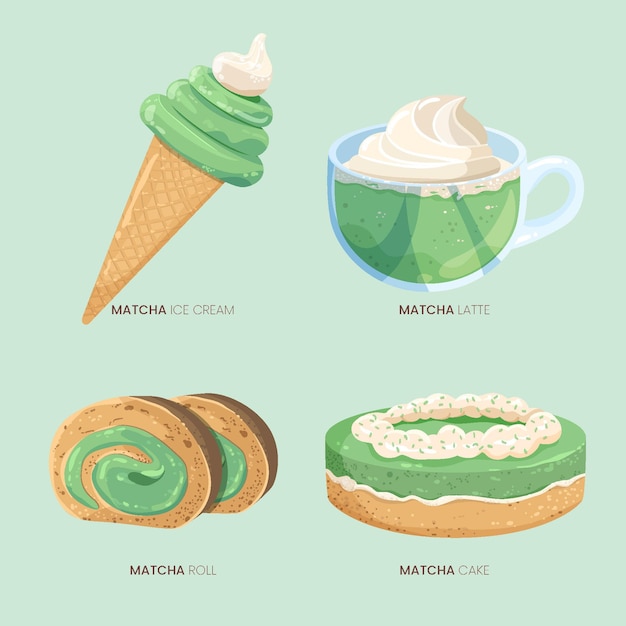 Colección de postres matcha