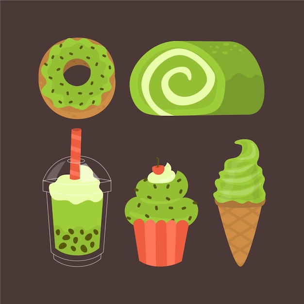 Vector gratuito colección de postres matcha