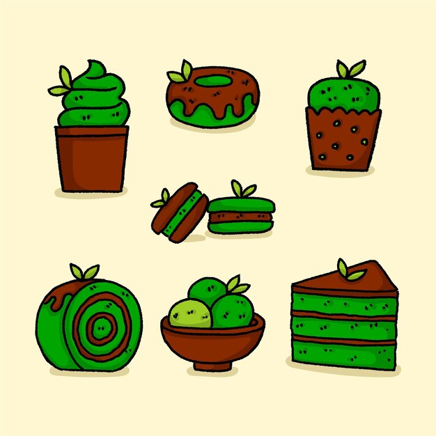 Colección de postres matcha