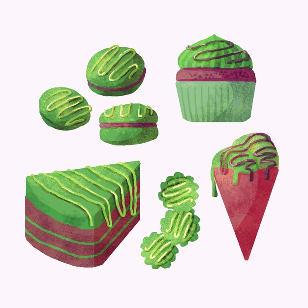 Colección de postres matcha