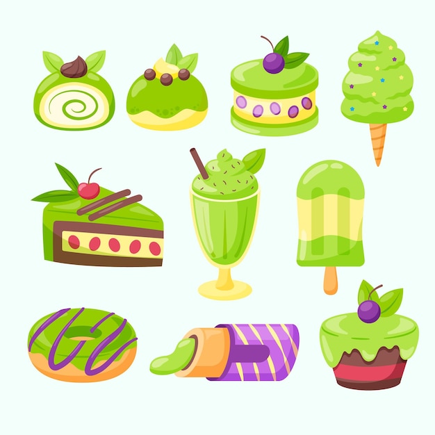 Vector gratuito colección de postres matcha