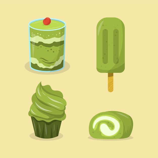 Vector gratuito colección de postres matcha