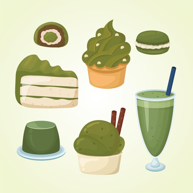 Colección de postres matcha