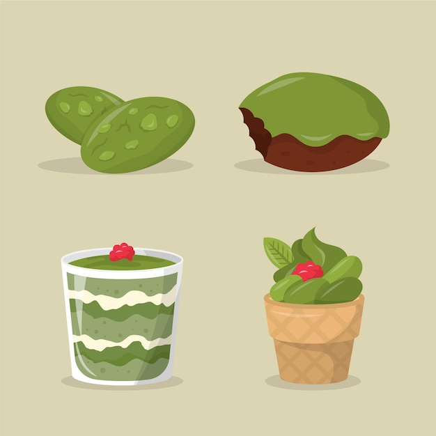 Vector gratuito colección de postres matcha