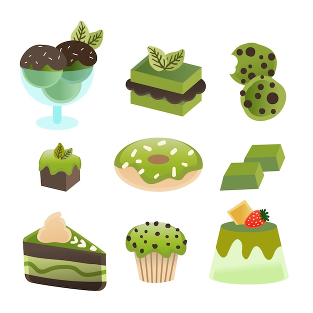 Vector gratuito colección de postres matcha