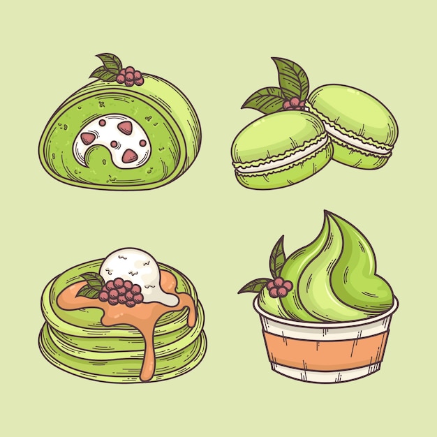 Vector gratuito colección de postres matcha