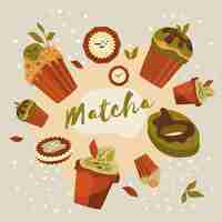 Vector gratuito colección de postres matcha