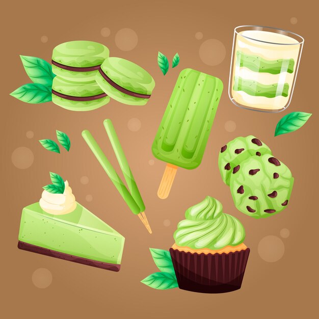 Colección de postres matcha