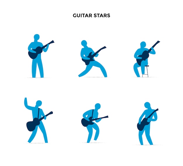 Vector gratuito colección de posturas de guitarrista