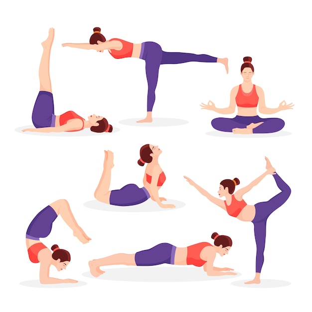 Colección de posturas de yoga planas