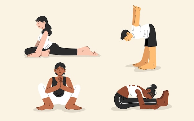 Colección de posturas de yoga planas