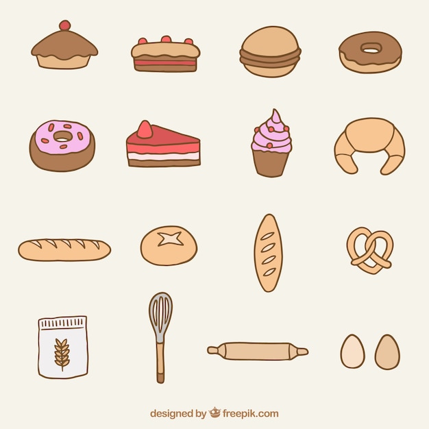 Vector gratuito colección de productos de panadería