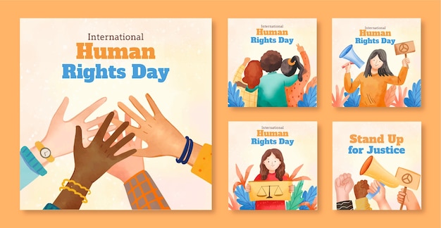 Colección de publicaciones de acuarela en Instagram para el Día de los Derechos Humanos