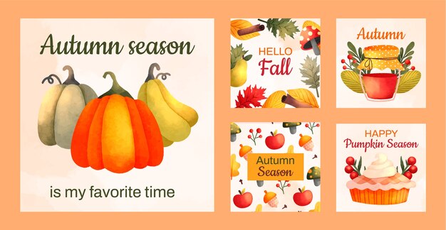 Colección de publicaciones de acuarela en Instagram para la temporada de otoño