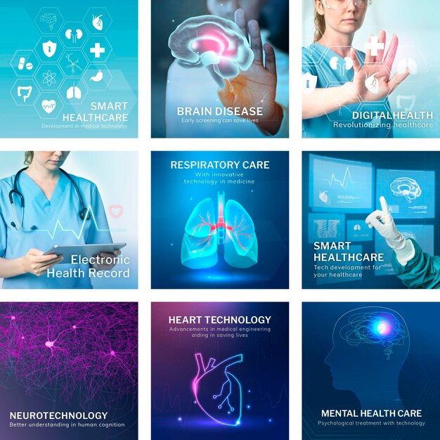 Colección de publicaciones cuadradas de Instagram con tema de salud