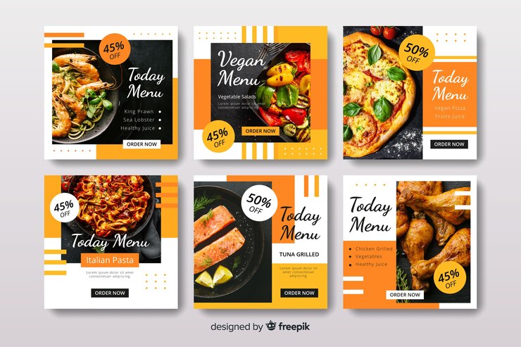 Vector gratuito colección de publicaciones culinarias de instagram con foto.