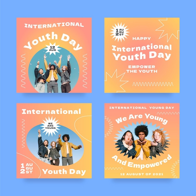 Vector gratuito colección de publicaciones del día internacional de la juventud gradiente