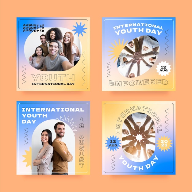 Colección de publicaciones del día internacional de la juventud gradiente