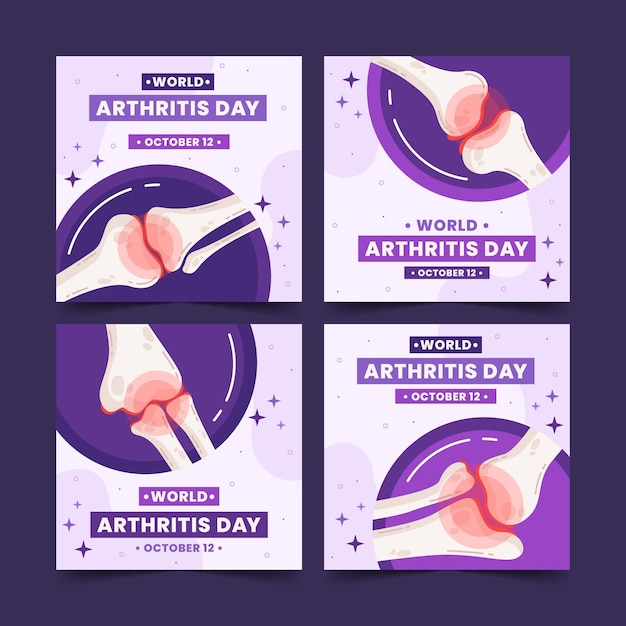 Colección de publicaciones del día mundial de la artritis dibujadas a mano