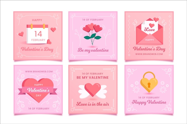 Vector gratuito colección de publicaciones del día de san valentín