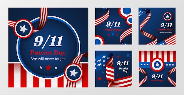 Vector gratuito colección de publicaciones de gradient en instagram para la celebración del día del patriota del 11 de septiembre