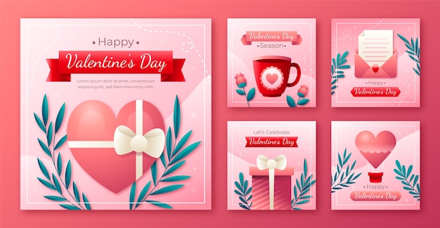 Vector gratuito colección de publicaciones de gradient en instagram para las vacaciones del día de san valentín