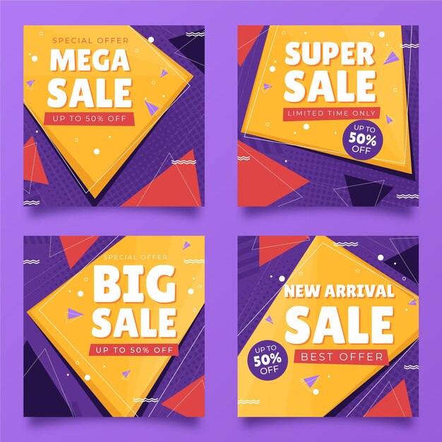Colección de publicaciones de ig de rebajas de diseño plano