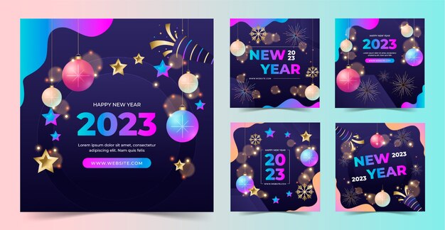 Colección de publicaciones de instagram de año nuevo degradado 2023