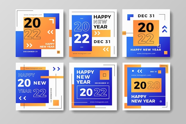 Vector gratuito colección de publicaciones de instagram de año nuevo degradado