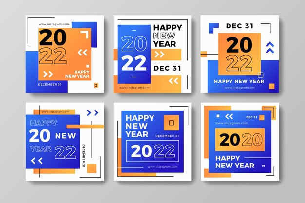 Colección de publicaciones de instagram de año nuevo degradado