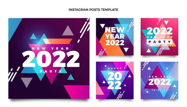 Colección de publicaciones de instagram de año nuevo degradado