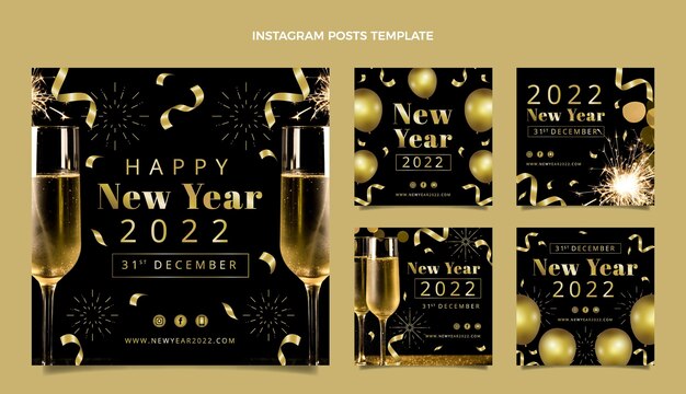 Colección de publicaciones de instagram de año nuevo degradado