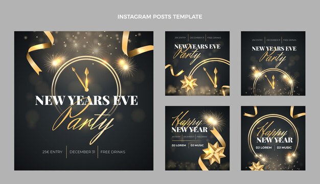 Colección de publicaciones de instagram de año nuevo degradado