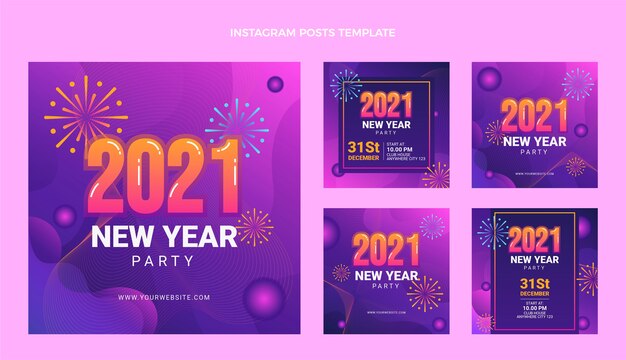 Colección de publicaciones de instagram de año nuevo degradado