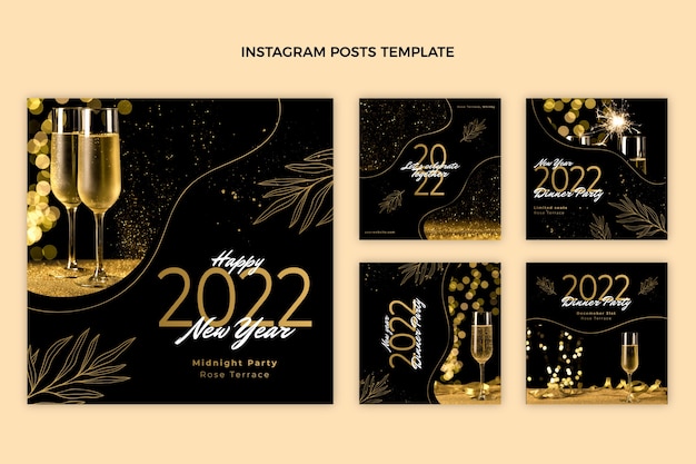 Vector gratuito colección de publicaciones de instagram de año nuevo dibujadas a mano