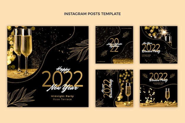 Colección de publicaciones de instagram de año nuevo dibujadas a mano