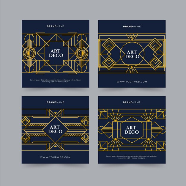 Colección de publicaciones de instagram art deco de diseño plano