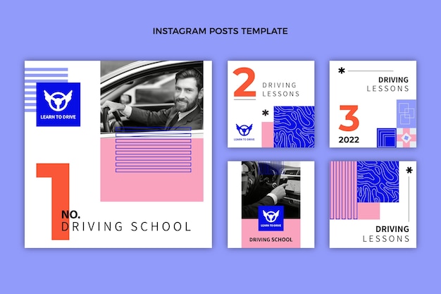 Vector gratuito colección de publicaciones de instagram de autoescuela plana