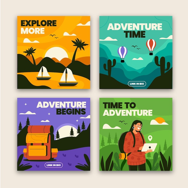 Colección de publicaciones de instagram de aventuras