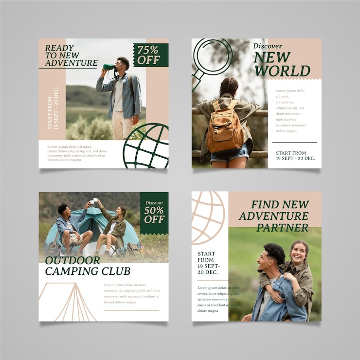 Vector gratuito colección de publicaciones de instagram de aventuras
