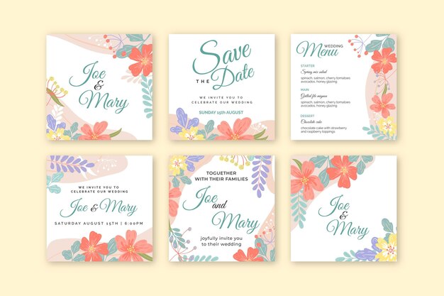 Colección de publicaciones de instagram de boda floral