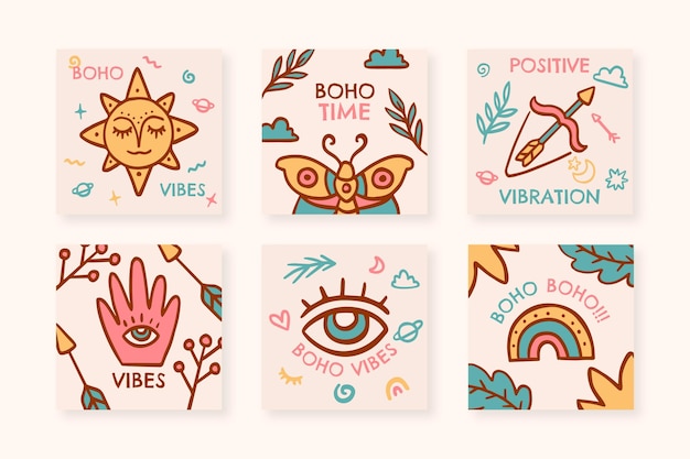 Vector gratuito colección de publicaciones de instagram boho dibujadas a mano